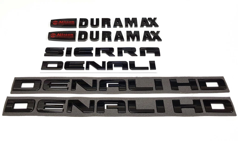 6 piezas letras emblema GMC Sierra Denali Duramax 2500HD 3500HD negro brillante 11-19 Foto 3 de 4