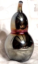St Clair Signed Art Glass Pear Paperweight Iridescent Purple Black Mirror Finish