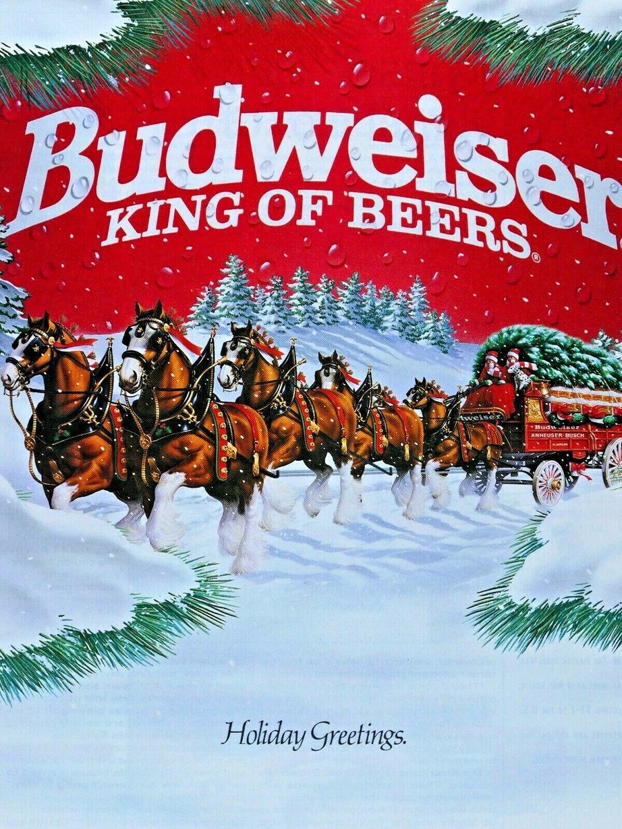 Clydesdale Christmas Vintage Budweiser Beer 1991 Original Print Ad