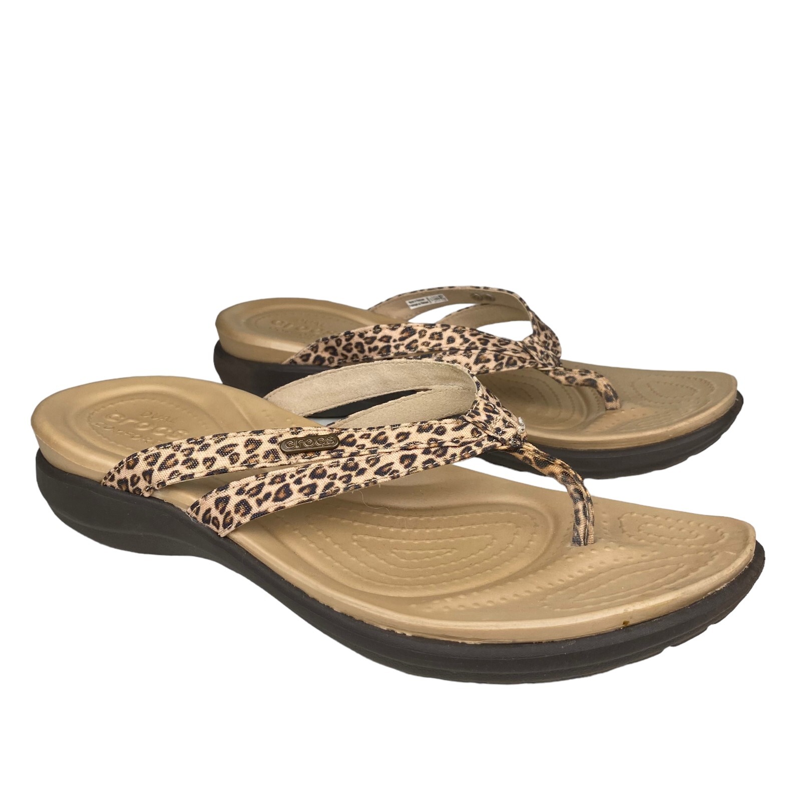 Crocs Capri Beige Leopard Print Strappy Flip Flop Sandals 205935 Women's  Size 11 | eBay