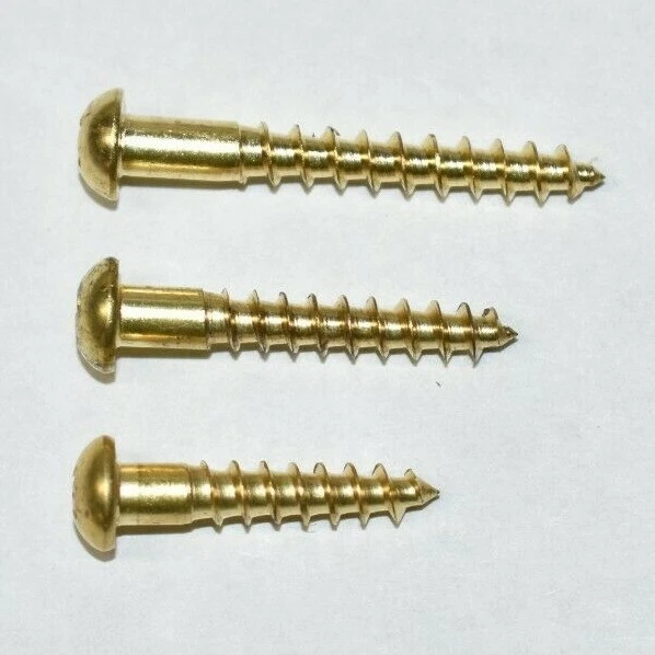 Tornillos Phillips para madera de latón macizo de cabeza redonda #10 Phillips (selecciona longitud y cantidad) Foto 2 de 4