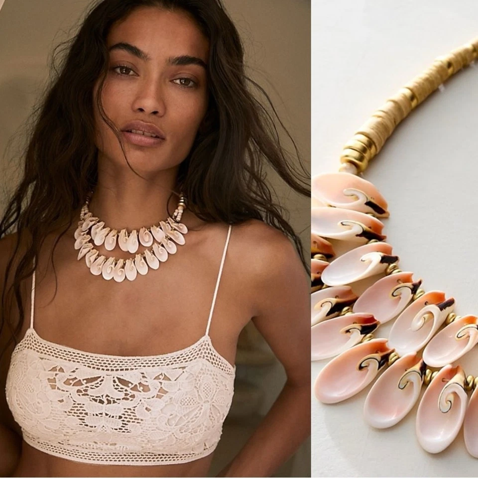 Collar Free People Concha Declaración Dos Extraños Nuevo con Etiquetas Playa Boho en Capas