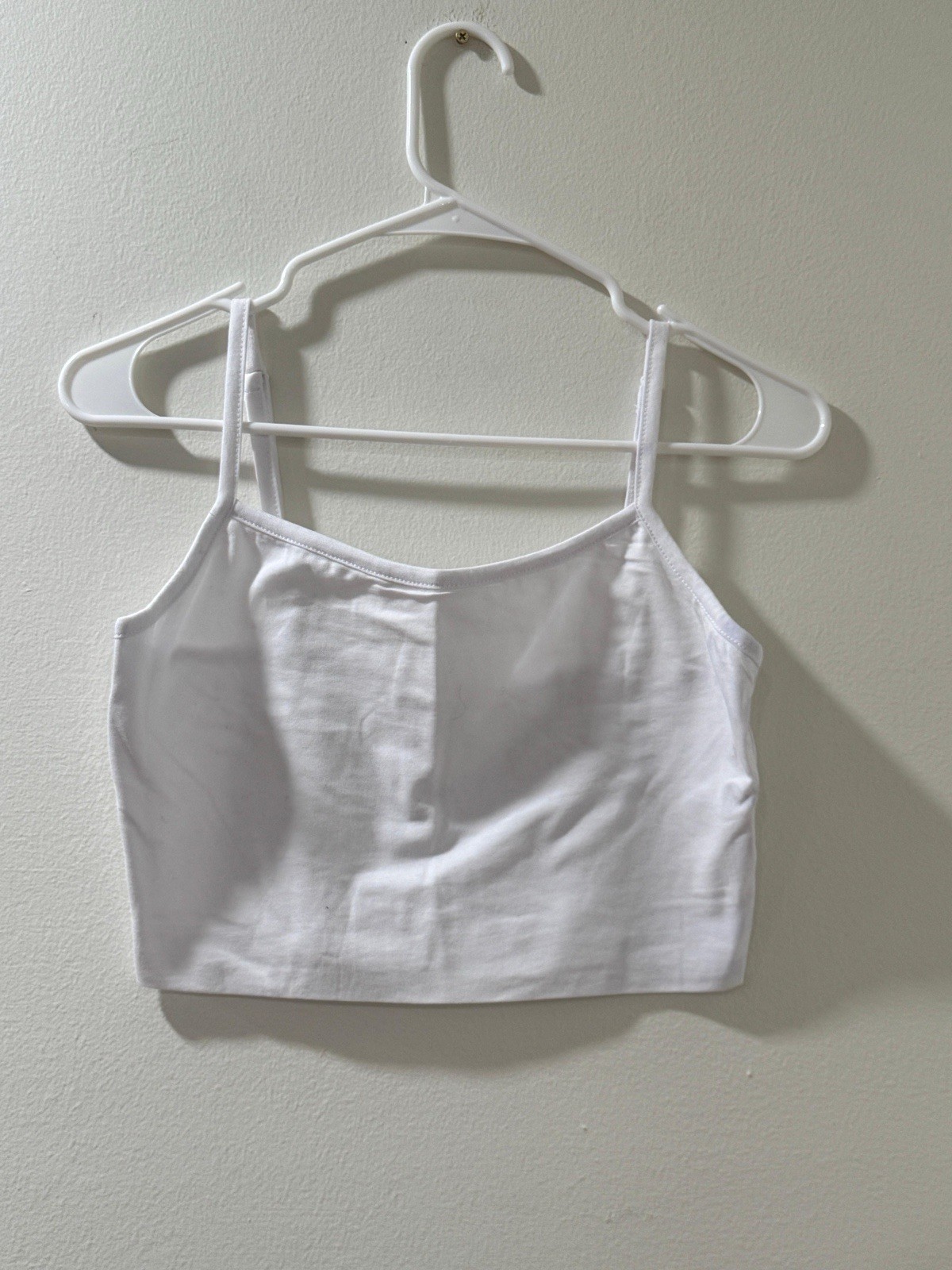 Active Basic Womens White spaghetti strap crop camisole size Large
