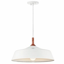 1 Light Mid Century Modern Metal Shade Pendant Light Fixture-White Finish -
