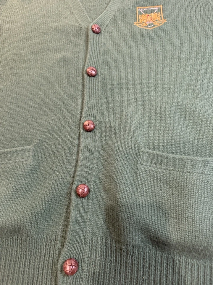 Cárdigan verde bordado lana de cordero italiano polo golf para hombre talla grande Foto 2 de 4