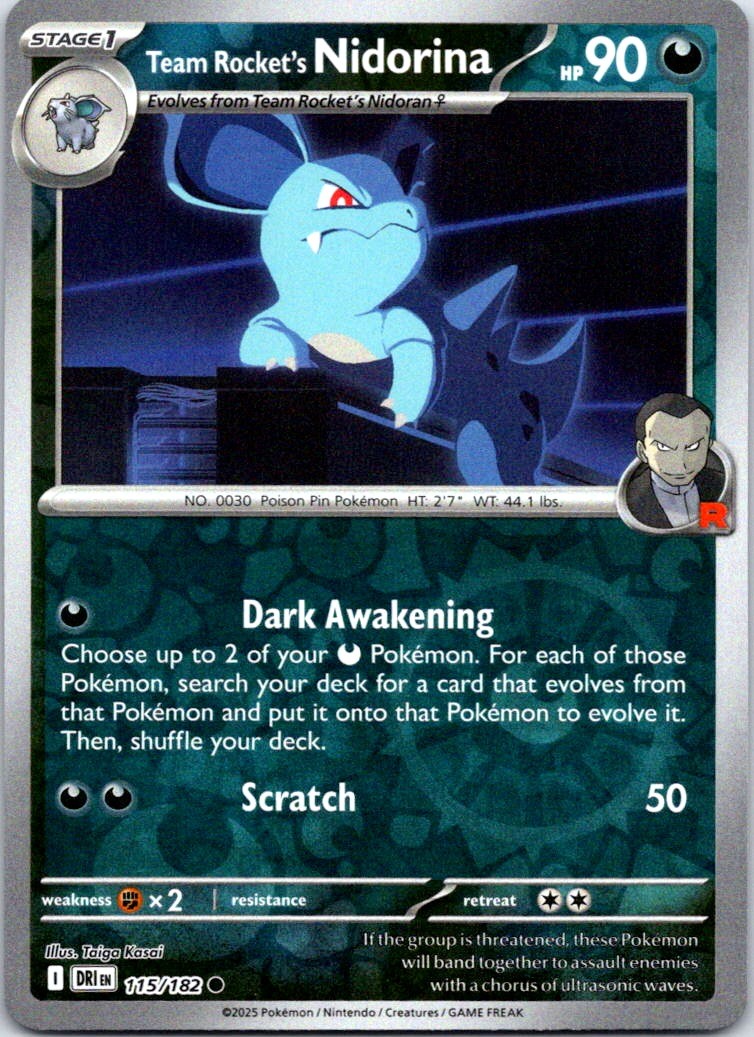 Team Rocket's Nidorina 115/182 Common Destined Rivals Pokemon Reverse Holo NM