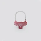 Fenton Pink Hobnail Glass Basket Clear Bamboo Handle Opalescent Ruffle Edge