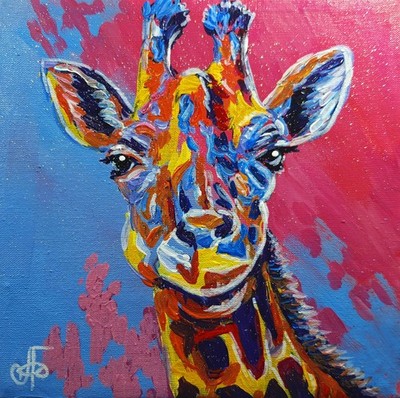 Original Acrylic Painting Bold Colorful Giraffe Portrait Hand Painted Canvas