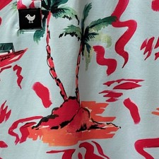 Bad Birdie Men's Small Performance Golf Polo Shirt Light Blue Tropical Print