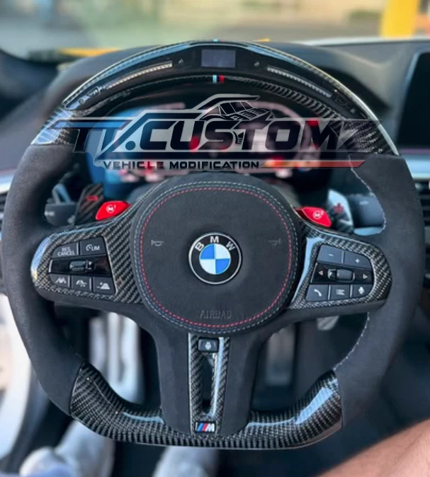 Custom BMW M3 M4 M5 G30 G80 G82 F40 F90 Carbon Fiber LED Steering Wheel Full Set - Image 4 of 4