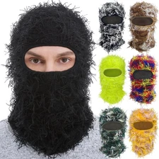 Distressed Balaclava Ski Mask Winter Fluffy Knitted Full Face Mask for Men Women
