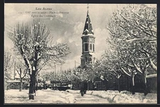 Old postcard Gap, Place Ladoucette under the snow, Church of the Cordeliers 