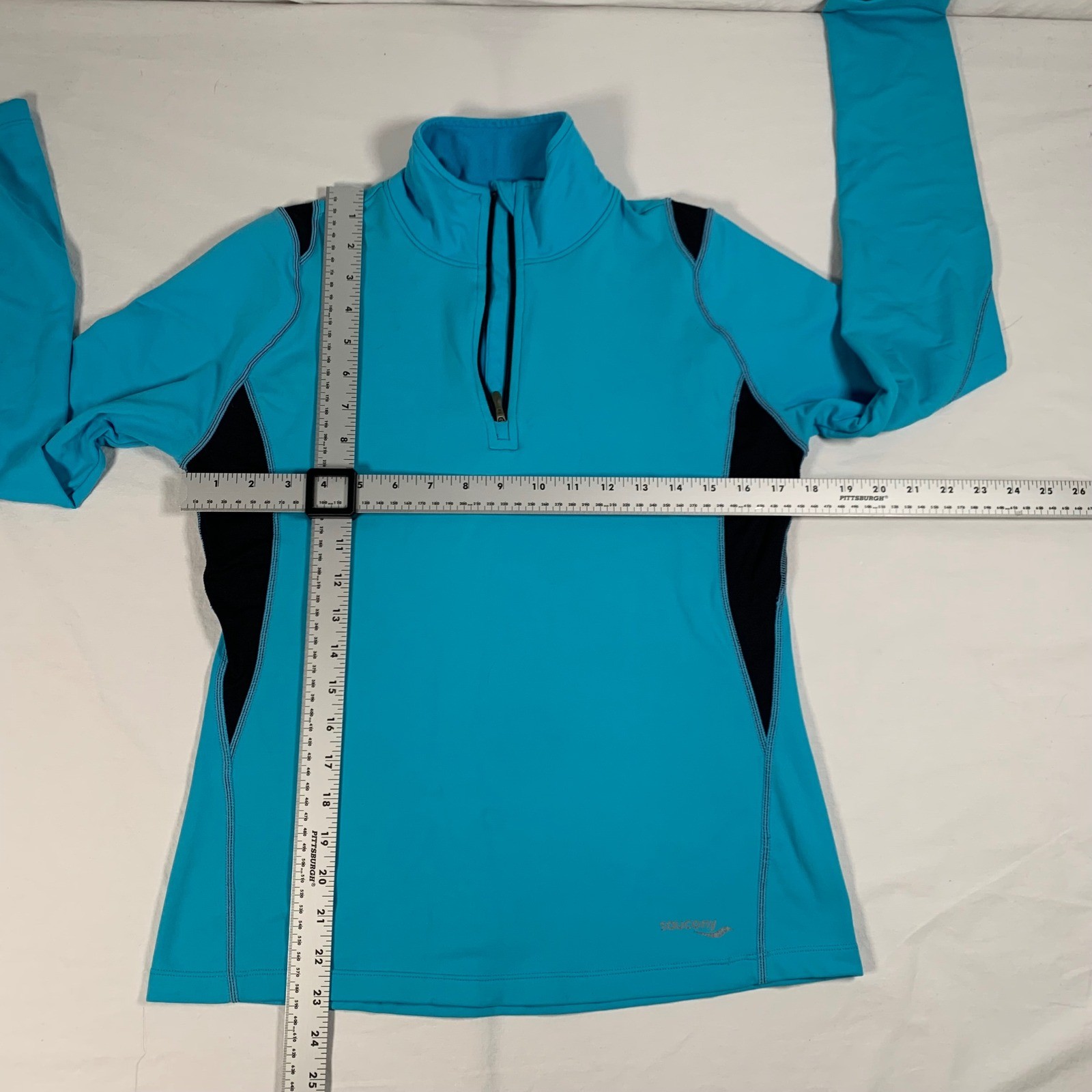 Saucony Women's Size S Running Activewear 1/4 Zip Pullover Top Blue Black thumbnail 4
