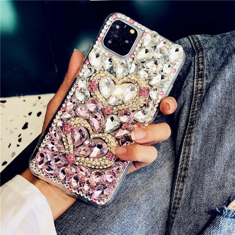 iPhone 11/12 Case Gradient Glitter Bling Heart Rhinestone Cover for Women Girls - Image 2 of 4