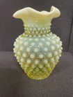 Fenton Hobnail Vaseline Vase - Uranium Glass -Vintage