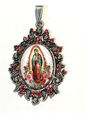 NEW ITEM**OUR LADY OF GUADALUPE CRYSTAL DOME CAMEO PENDANT W/ CRYSTALS-SILVER