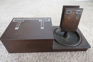 UNUSUAL HEINTZ ART STERLING ON BRONZE SMOKING SET