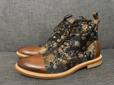 Taft The Jack in Eden Cognac Boots Floral Jacquard Leather Toe Cap EU 44 / US 11