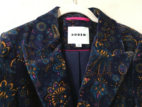 Boden Canterbury French Navy Azalea Bloom Velvet Coat Jacket Women’s 2P New - Picture 5 of 13