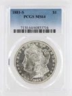 1881-S Morgan Silver Dollar PCGS MS64 S$1 San Francisco Minted No Reserve