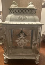 Green with White Wash Shabby-chic Metal Lantern. Vintage Look Home Decor