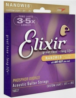 Guitar Strings Elixir 16027Nanoweb Acoustic Light .011-.052 PhosphorBronze.1pack