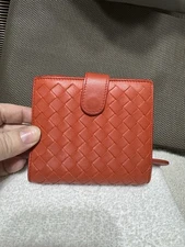 Authentic Excellent Bottega compact Wallet Kiss Lock Wallet Fall Orange