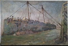Antique 19th century old ship Marine Oil canvas Painting  signed
