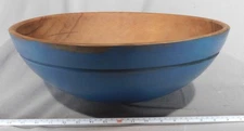 Antique large chopping bowl original dump cart blue paint 19th c American maple
