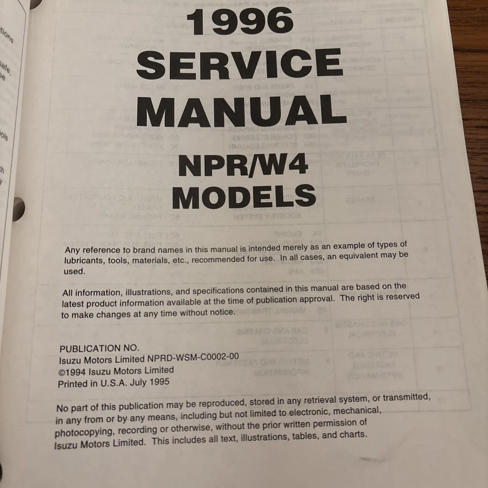 Camión comercial Isuzu Forward Tiltmaster manual de taller 1996 NPR/W4 diésel Foto 2 de 4