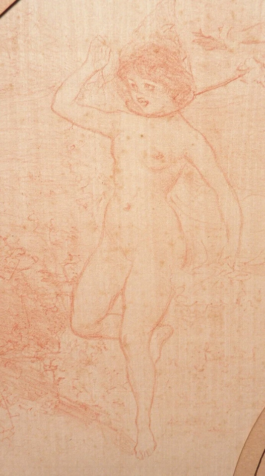 Adolphe WILLETTE projet d'éventail Pierrot chasse au papillon Gravure sanguine - Photo 4/4