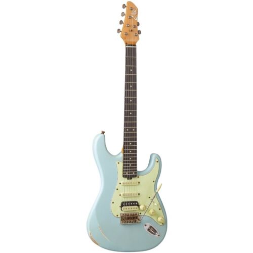 Eko AIRE RELIC DAPHNE BLUE Fat Strat Guitar 60s Style HSS 24 fret New - Afbeelding 1 van 4