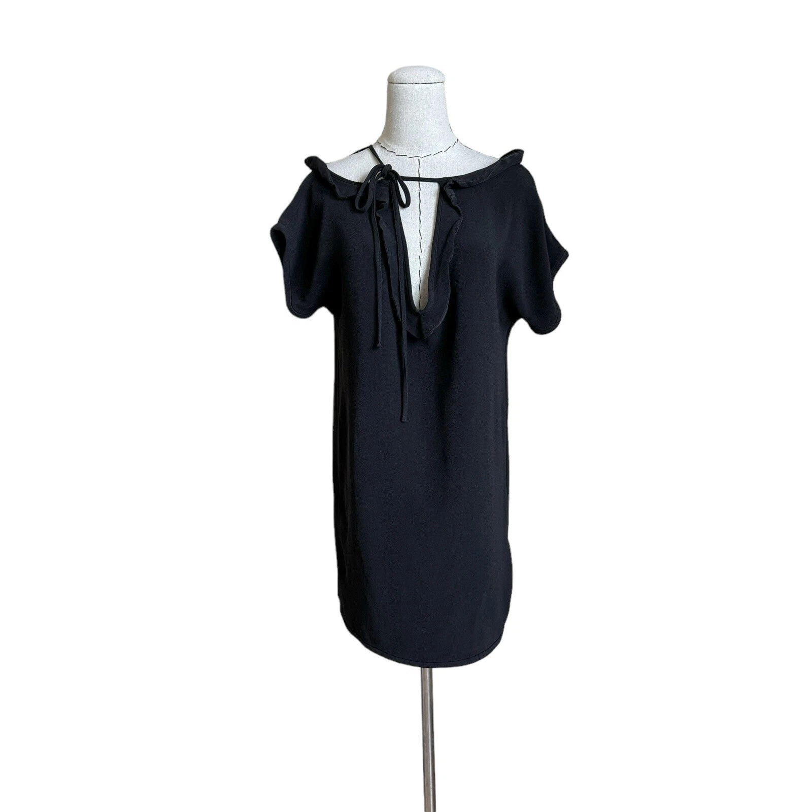 Mini abito Miu Miu nero crepe cravatte finiture arricciate taglia 40