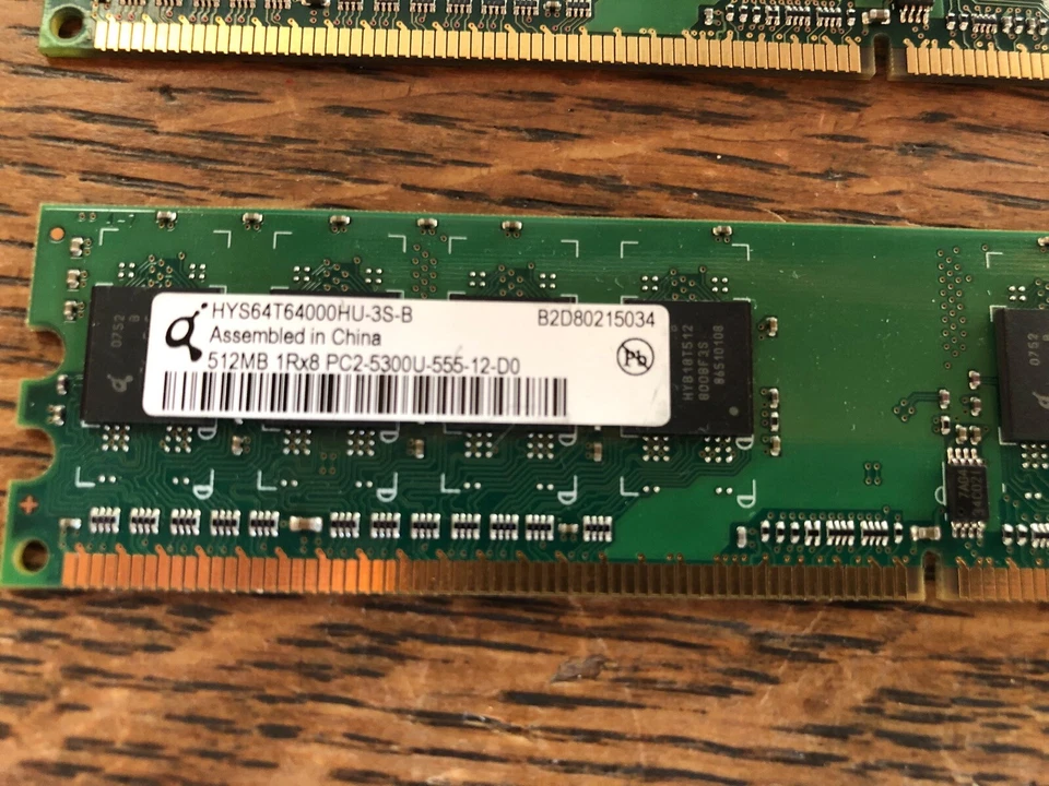 Lot 2 1Rx8 PC2-5300U-555-12-12D0 512KB HYS64T64000HU-3S-B RAM Memory - Image 2 of 2
