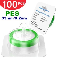 100PCS Lab Syringe Filter Sterile PES Membrane 33mm 0.22µm Individually Packed