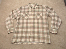 Vintage Dickies Flannel Button Up Mens Medium Beige Plaid Long Sleeve