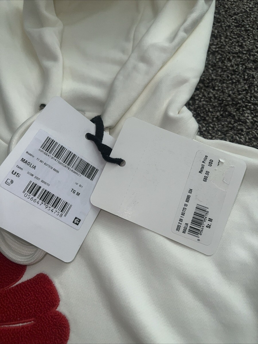 Moncler Maglia Hoodie White Stitched Lettering Mens Sz M Brand New