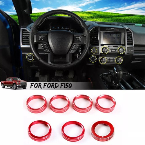 7 Stück Scheinwerfer Klimaanlage Schalter Knopf Zierring für Ford F150 XLT 2016 ab rot - Bild 2 von 5