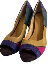 EUC Nine West Kaspiao Open Toe Suede High Heel Multicolored Patchwork Size 8M