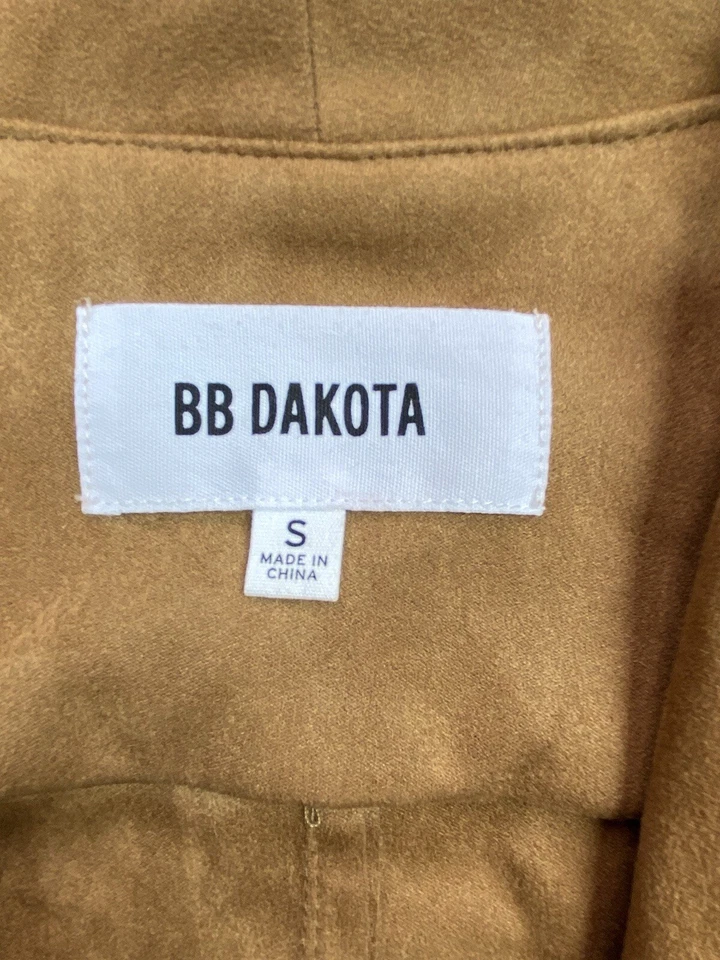 Chaqueta BB Dakota Mujer Pequeña Marrón Imitación Gamuza Frente Abierto Drapeada Estilo Moto Foto 3 de 4