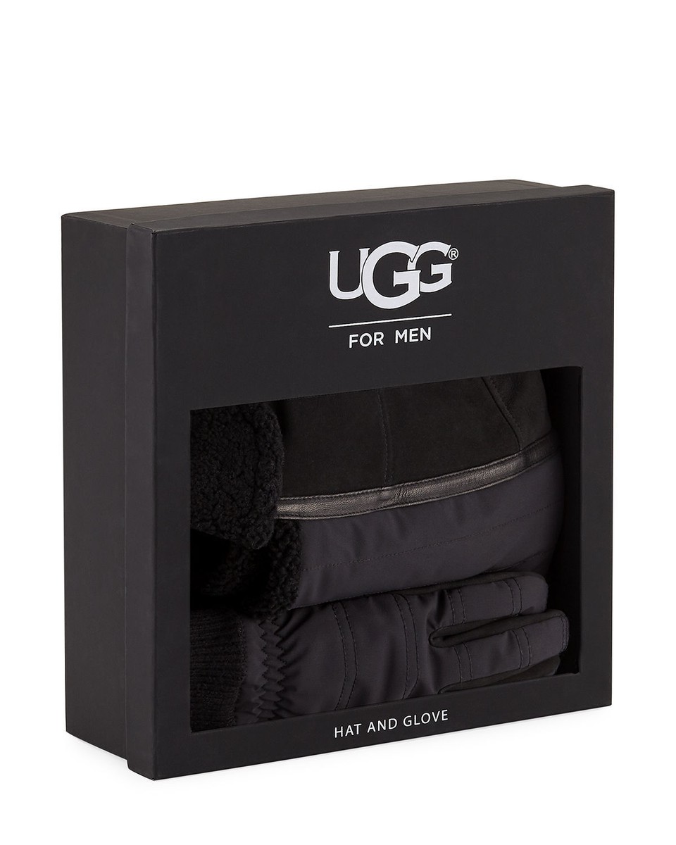 UGG　イヤーマフ　グローブ　セット NEW MENS UGG AUSTRALIA MIXED MEDIA TRAPPER HAT & GLOVE SET BLACK