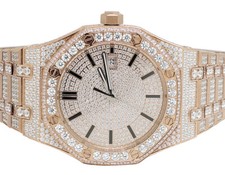 Rose Stainless Steel 41MM AP Style Automatic Full Cubic Zirconia Watch