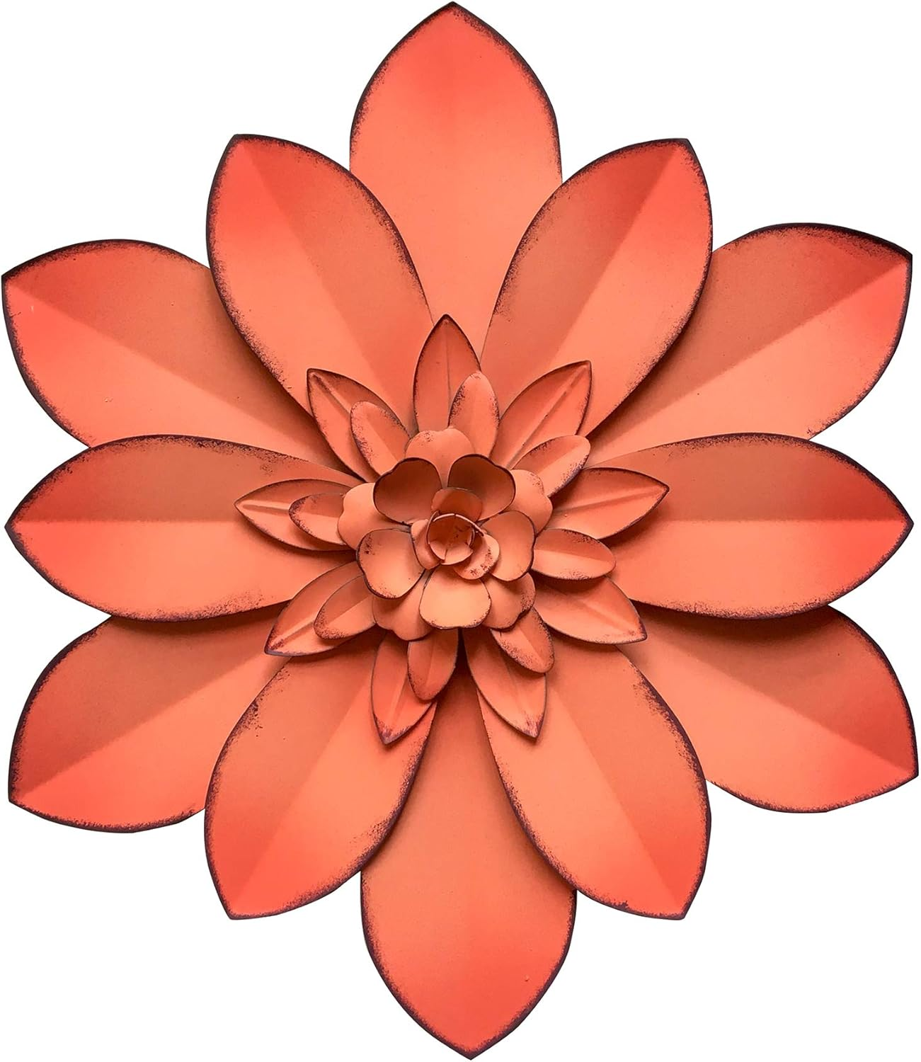 Pink Metal Flower Wall Art Decor, 11“ Rustic Modern Floral Sculpture, Distressed