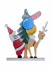 Vintage Schmidt Emgee Playful Santa Reindeer Christmas Ornament Wooden Painted