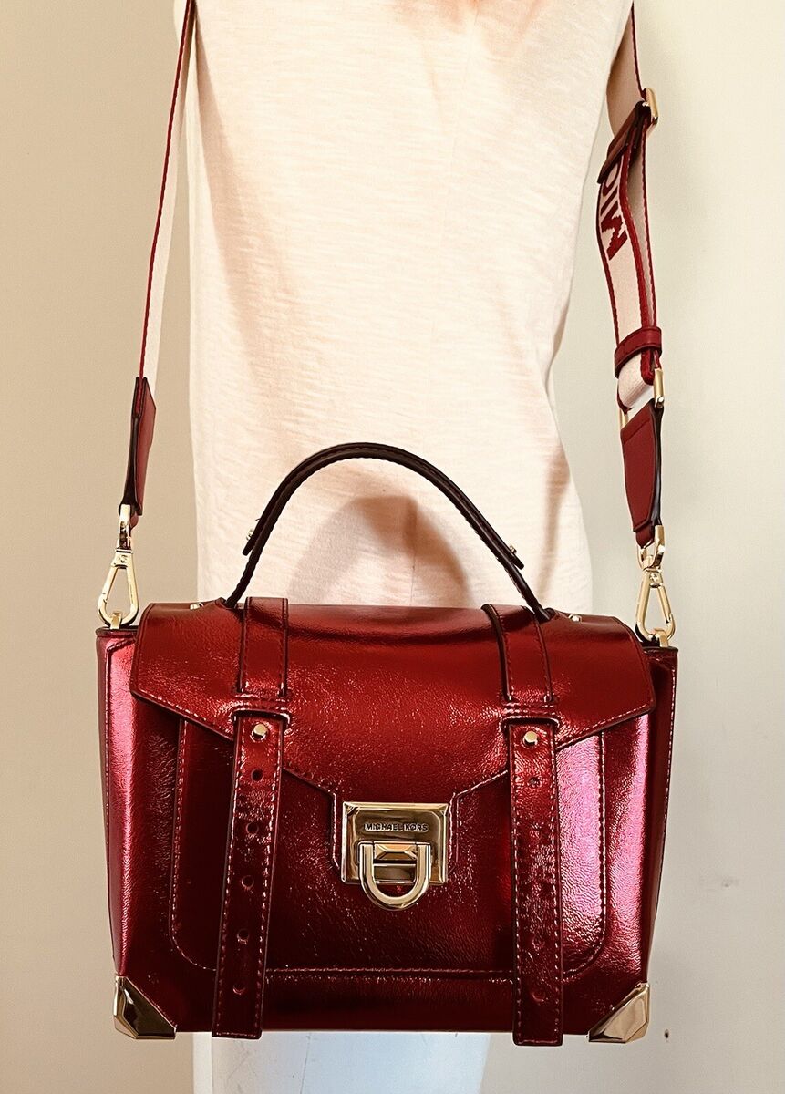 Michael Kors Manhattan Medium Metallic Red Leather Satchel Michael Kors Manhattan Medium Metallic Red Leather Satchel