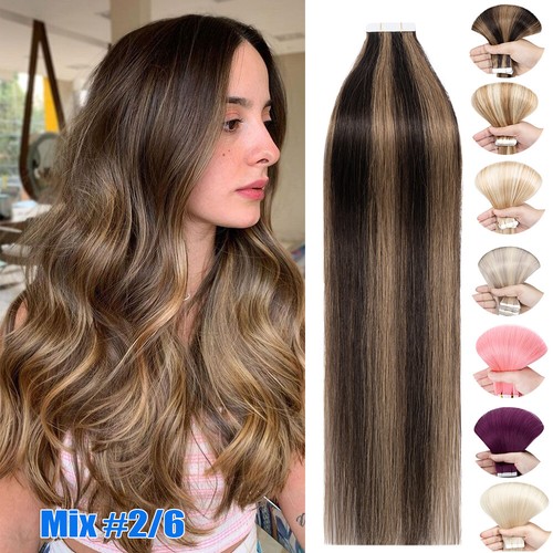 40 Tressen Echthaar Tape in Extension Remy Dick Haarverlängerung Skin Weft Glatt - Bild 31 von 42