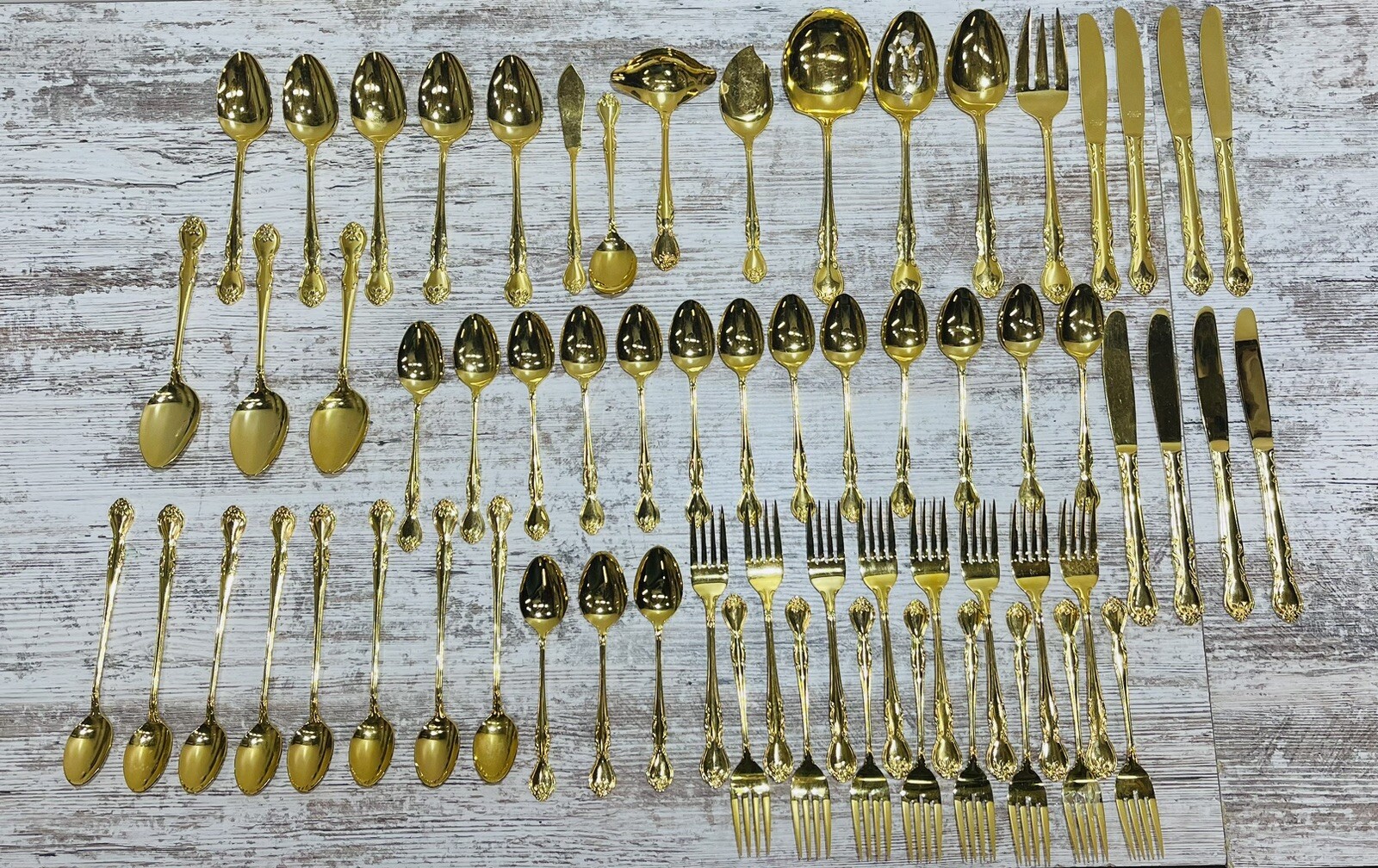 64 Piece Gold Plated Stainless Serving Flatware Complete Set Lot NORMA N.S.CO A2