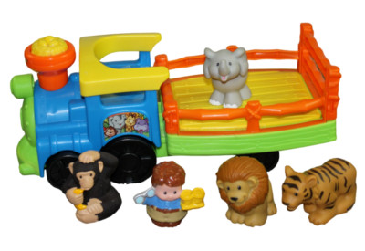 Fisher Price Little People Safari Zoo Train Boy Animals Lot Blue Lion Tiger Ape