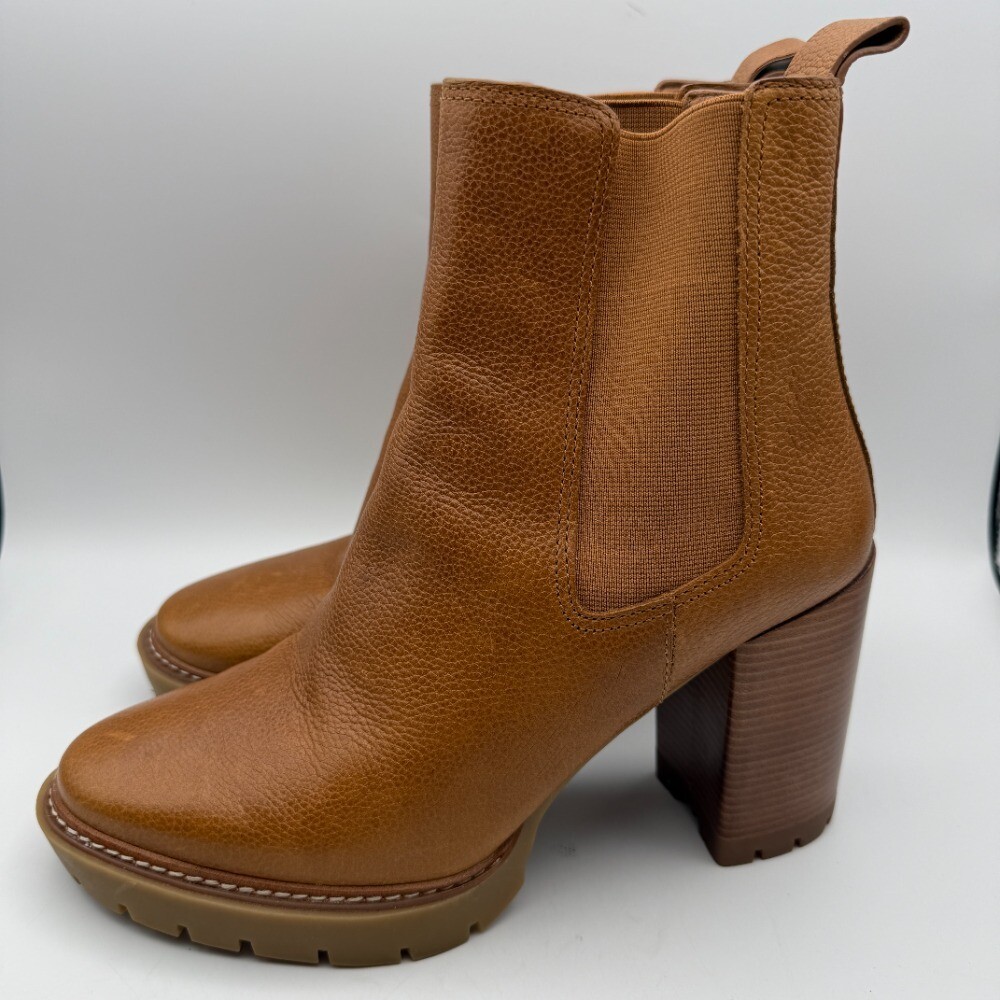 SAOLA Stivali Chelsea Tory Burch plateau suola a strappo tacco pelle cognac marrone 9 5