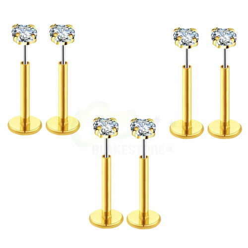 6PCS Push in Threadless Flat Back Earrings Studs Tragus Lip Piercing Jewellery - Picture 11 of 14